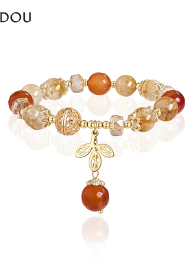 阿吉豆AJIDOU手饰女款黄水晶串珠红玛瑙手链新款高级精致送礼手串