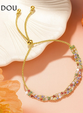 阿吉豆AJIDOU手饰女款彩色多巴胺抽拉式手链高级感气质可调节手环