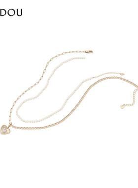 阿吉豆AJIDOU项链珍珠女小众轻奢潮流气质配饰饰品爱心首饰锁骨链