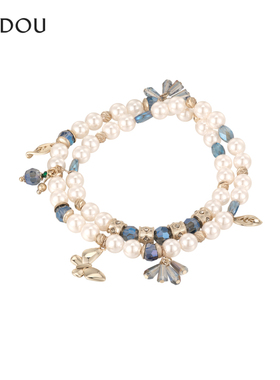 阿吉豆AJIDOU手链女珍珠手链优雅珍珠款蝴蝶水晶时尚串珠手串手环