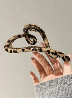 爱心抓夹春夏复古咖色豹纹韩式女盘发夹后脑勺头饰独特漂亮鲨鱼夹