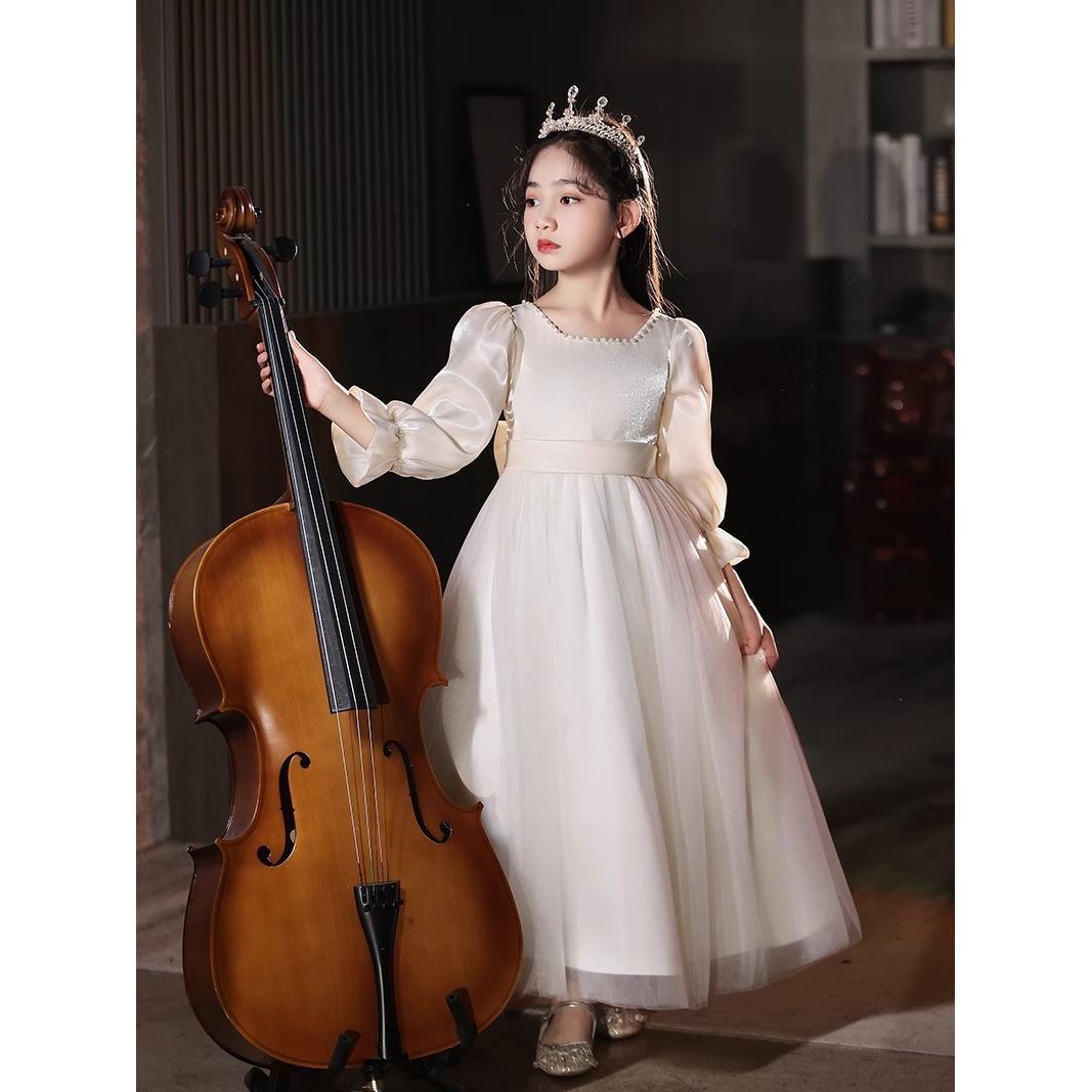 花婚礼小女孩礼服众轻23112奢小高端主持人奏钢琴演大提琴演出童 - 图0