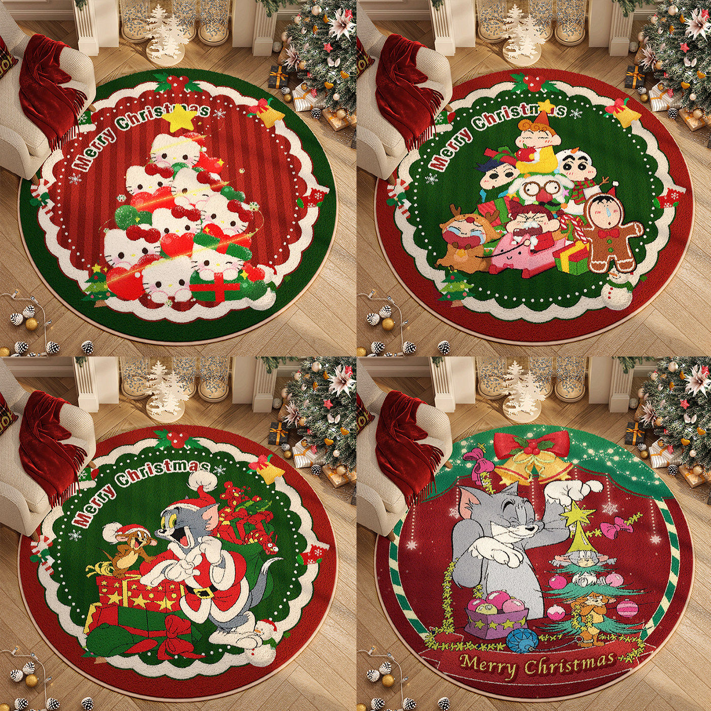 圆形地毯蜡笔小新圣诞节装饰地垫圣诞节客厅春日部可爱沙发垫地毯,淘宝优惠券,粉丝福利购,淘宝优惠卷
