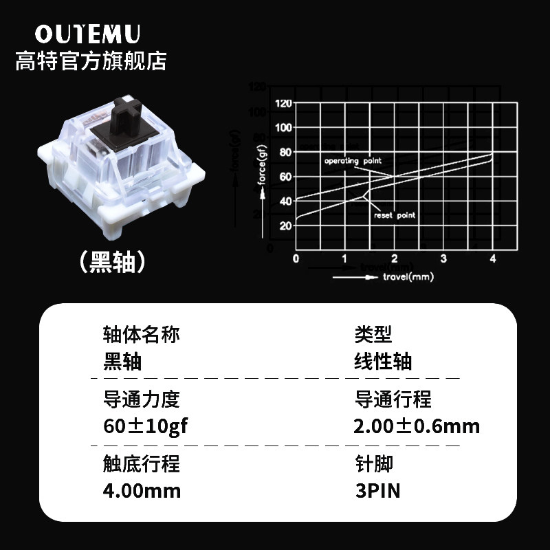 OUTEMU高特十字青轴红轴茶轴黑轴网吧机械键盘轴体热插拔替换轴