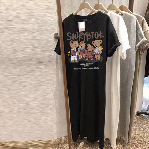 连衣裙2026新款女纯棉宽松短袖长款t恤大码微胖长裙睡裙女款夏季 - 图1