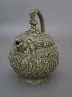 宋 耀州窑青釉提梁倒注壶倒流壶仿古瓷古玩古董老货旧货摆件收藏