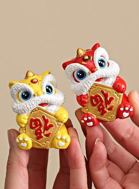 国潮舞狮醒狮石狮子创意小摆件高级感桌面茶桌装饰工艺品生日礼物