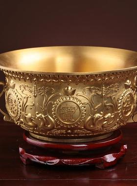 纯黄铜聚宝盆大号摆件聚财招财进宝铜香炉家居店铺柜台装饰礼品