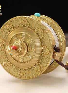 藏式手摇转简经筒手持转金轮藏族家用佛堂双轴承檀木手柄转金筒