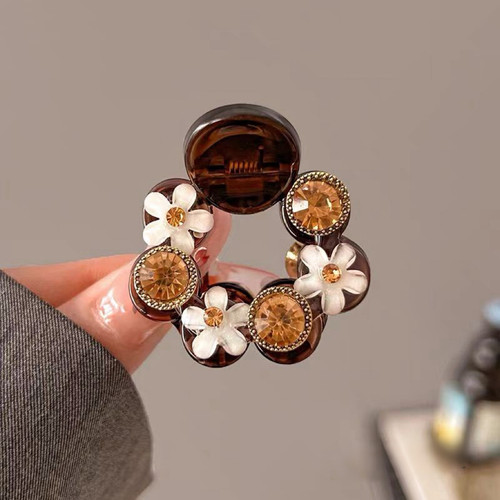 2025新款高级感镶钻雏菊花朵发夹高马尾丸子头后脑勺半扎发抓夹女 - 图1