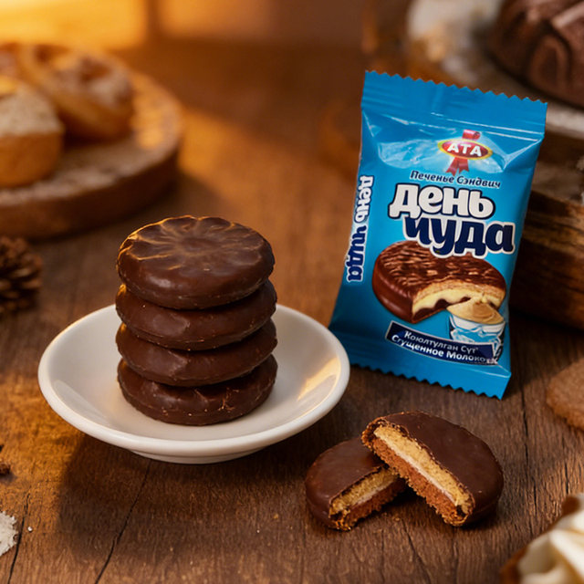 ATA imported cocoa butter chocolate coated sandwich biscuits peanut hazelnut condensed milk original snacks