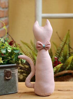 可爱的夫妇织物弓猫装饰卡通卧室动物娃娃家居配件礼品装饰品