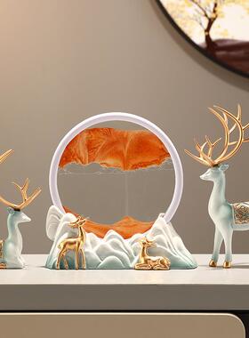 圣优顿轻奢高档动态3D流沙画 画摆件家居客厅电视柜装饰品招财鹿