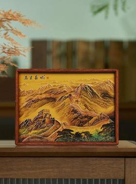铜艺世家金色万里长城铜雕画桌面摆件办公室靠山图山水装饰画摆台
