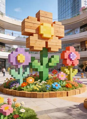 春季巨型像素花装饰美陈商场多巴胺户外引流摆件网红打卡拍照道具