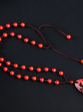 原矿朱砂吊坠水滴民族风项坠礼物