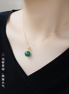 天然绿玛瑙吊坠女925纯银项链