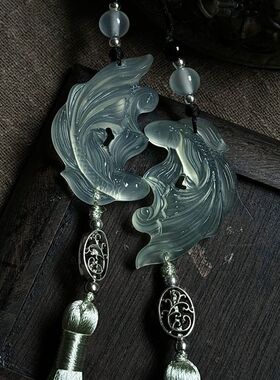 古代一对定情信物新中式梦人间情侣谢回双鱼玉佩吊坠情侣双鱼对配