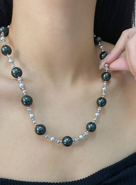 中长款高级感灰色珠珠毛衣链