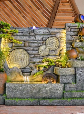 装饰水循环景观定制别墅花园公司庭院水幕墙流水假山喷泉酒店开业