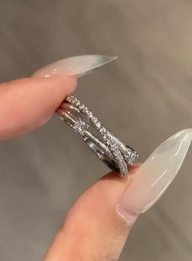 清冷感爆闪仿锆石三环星轨戒指女