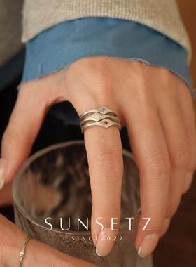 高保色拉丝八芒星戒指女小众设计