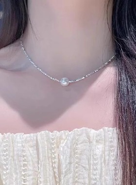 s925纯银珍珠项链女款碎银子颈链