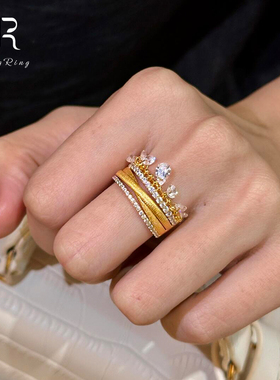 S925银金色水滴流苏戒指中古精致