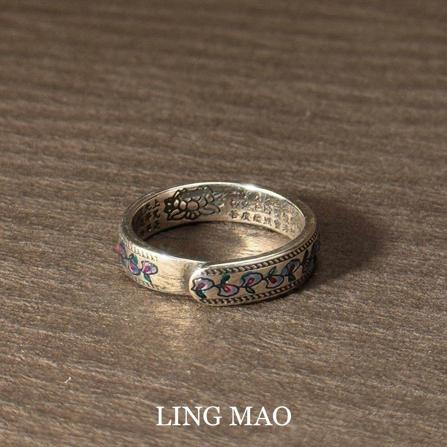Cold style silver apricot leaf engraving ring new