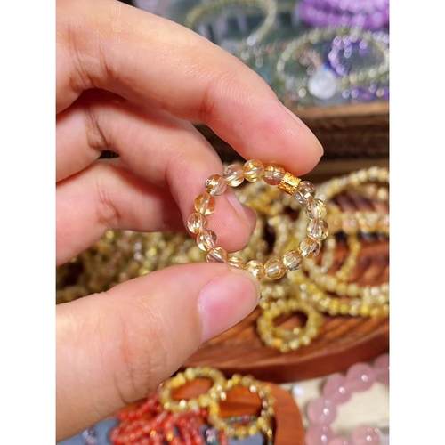 仿金发晶转运珠戒指女小众设计轻奢高级感串珠弹力绳食指戒新中式 - 图2