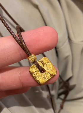 s925纯银金色方形项链女复古小众