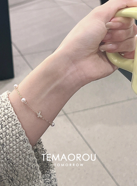 极细款满钻蝴蝶仿珍珠手链女百搭
