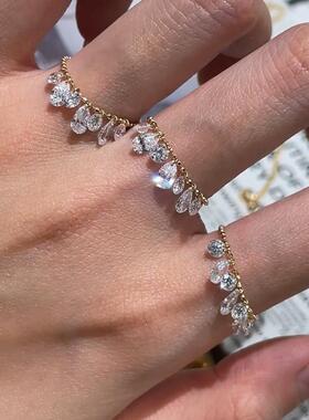 水滴流苏串珠戒指女款轻奢设计感