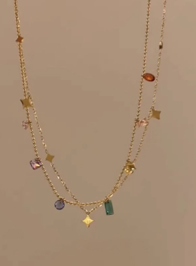 s925纯银多巴胺四芒星锆石项链女