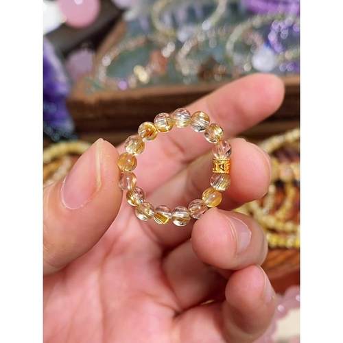 仿金发晶转运珠戒指女小众设计轻奢高级感串珠弹力绳食指戒新中式 - 图1