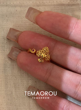 复古做旧镂空红色仿宝石戒指小众