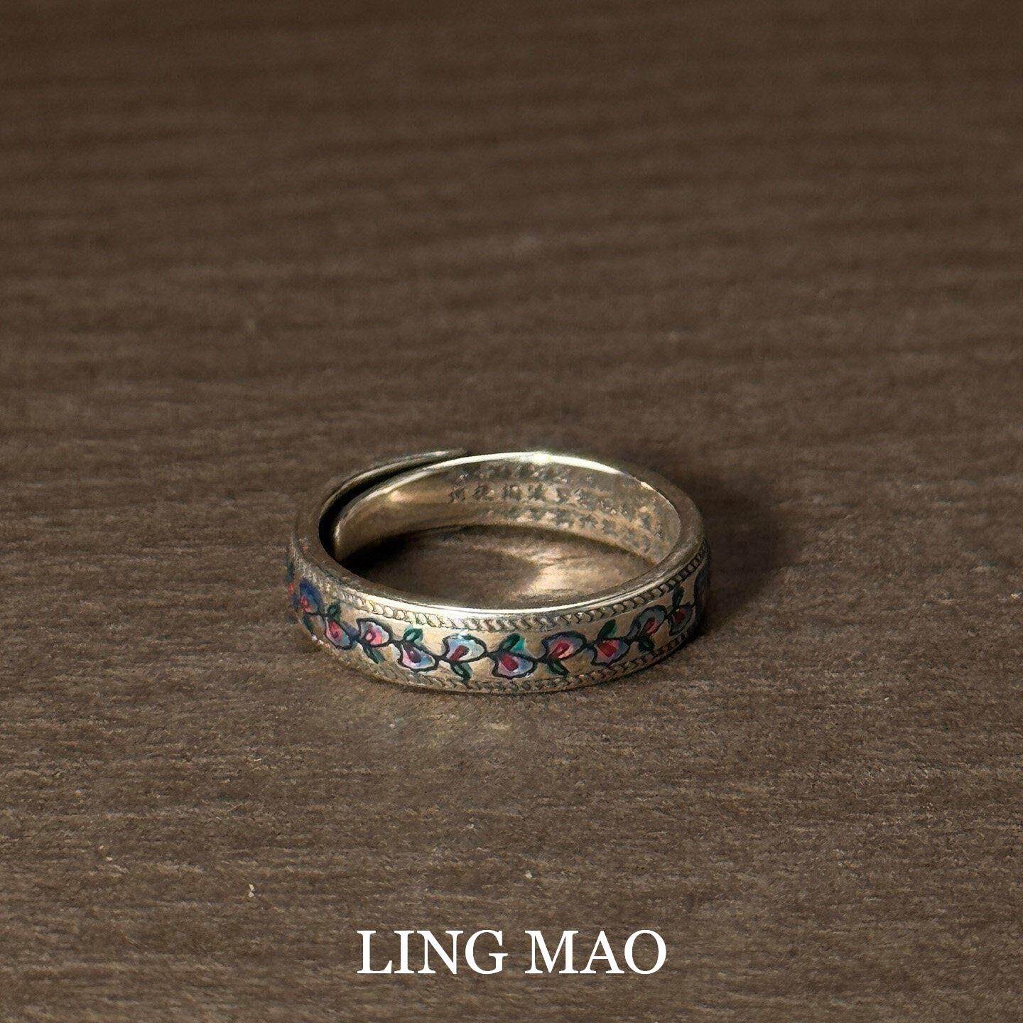 Cold style silver apricot leaf engraving ring new