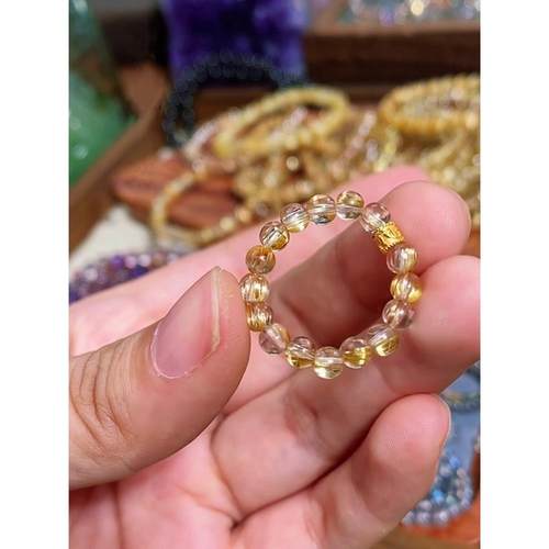 仿金发晶转运珠戒指女小众设计轻奢高级感串珠弹力绳食指戒新中式 - 图0