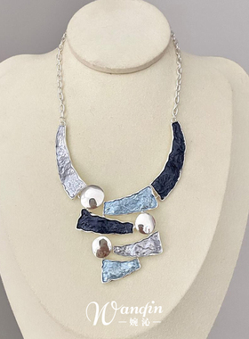 S925纯银油画风镂空几何线条项链