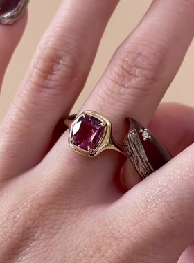 紫色方糖锆石戒指复古高颜值爆闪轻奢开口食指戒