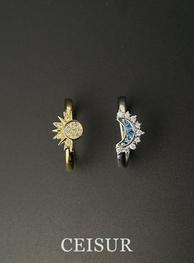 中古vintage镶仿钻日月戒指精致