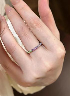 夏日多巴胺彩色排钻戒指小众设计