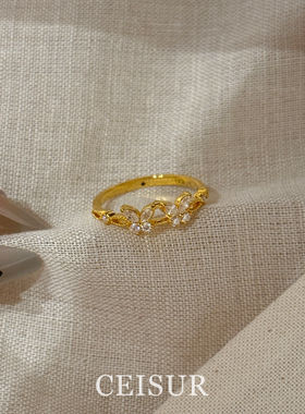 S925纯银金色双蝴蝶戒指个性百搭