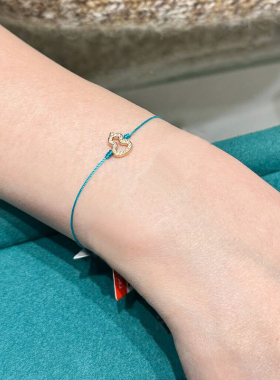 高颜值镂空满钻金色葫芦蓝色手绳