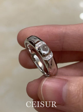 S925纯银清冷感玉髓闪钻宽面戒指