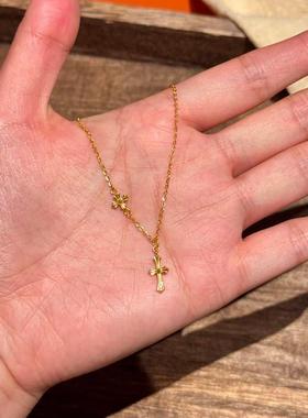 新中式古法金色十字架项链女简约