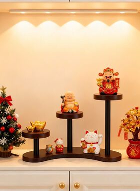 实木招财摆件展示架多层阶梯收纳置物架办公家居玄关装饰展示台