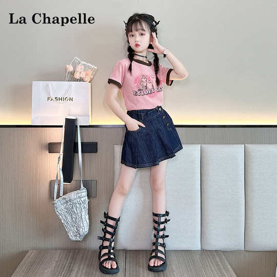 La Chapelle Girls Denim Rock Sommer Mode Kurzrock 2025 New Children's Summer Faltenrock