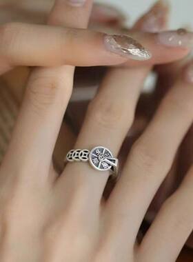 招财转运聚财可旋转银色钱币戒指女款复古做旧ins小众彩色指环