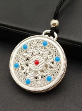 古法罗盘吊坠编织绳项链复古新中式汉服配饰百搭通勤大牌感锁骨链